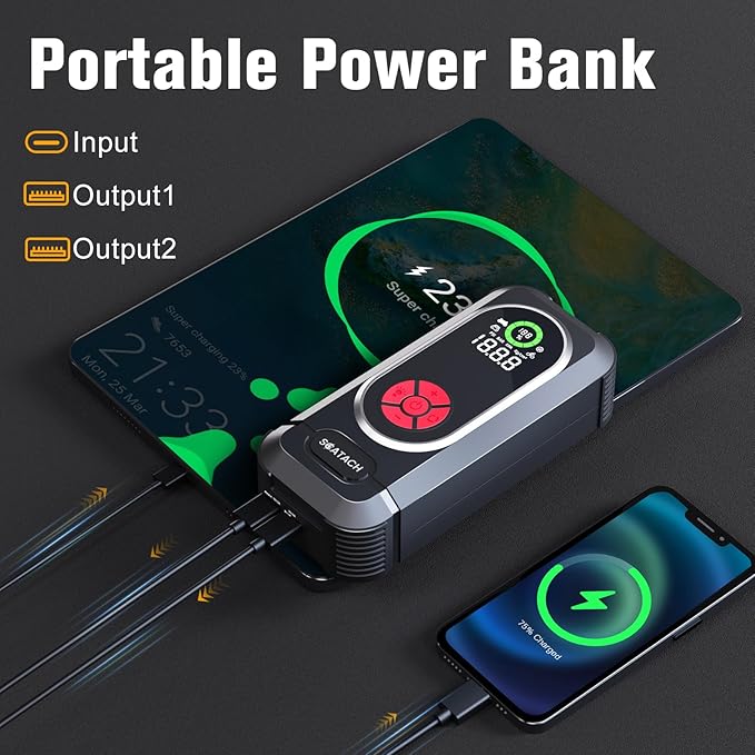 8000A Jump Starter with Air Compressor, 10-in-1 Car Battery Jump Starter Portable (10.0 Gas/10.0L Diesel), 150 PSI 12V Jump Box with Jumper Cables, LED Light, LED Display