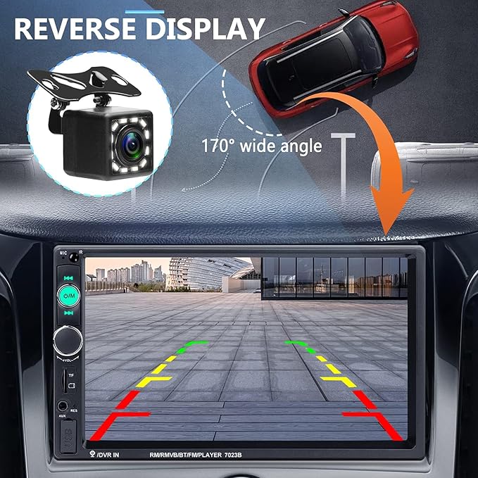 Podofo Car Stereo Double Din Car Radio 7 Inch MP5 Player with HD Touch Screen Digital Display Bluetooth Multimedia Support PhoneLink USB SD Aux-in 2 Din Autoradio with Backup Camera