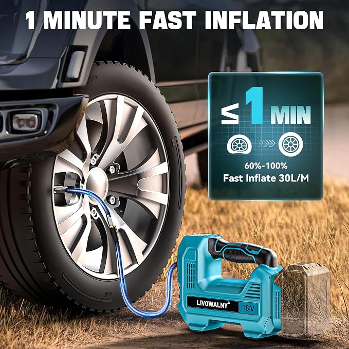160PSI Cordless Tire Inflator Air Compressor Compatible With Makita 18V Battery, LIVOWALNY Portable Handheld Air Pump with Digital Pressure Gauge for Cars Motorcycles Bikes Sport Balls (Tool Only)