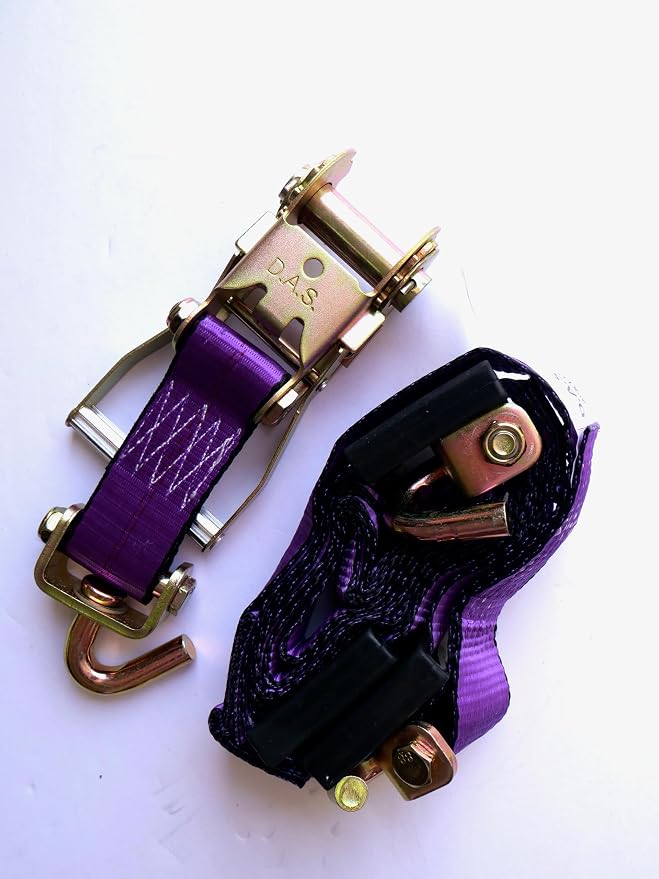 D.A.S. Car Hauler Straps - 2 inches x 11 feet, Set of 4 Wheel Tie Down Straps for Car, Truck, and UTV Transport, Secure Car Tie Dow, Three Cleat Design | Purple Color
