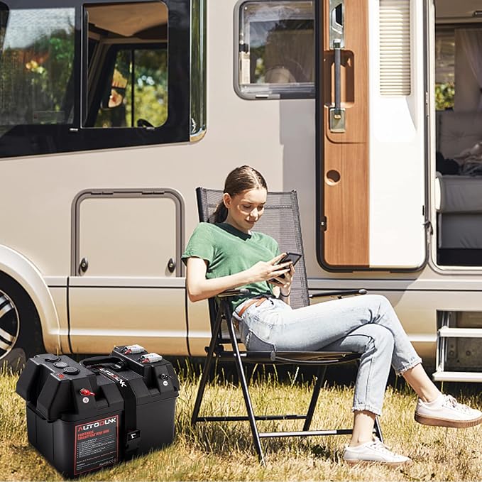 Smart Battery Box 12V - with QC3.0 /PD Type-C Port/CIG Socket/Anderson Plug/Digital Voltmeter/Circuit Breaker for RV Van SUV ATV Camper Truck Car(Battery not Include)