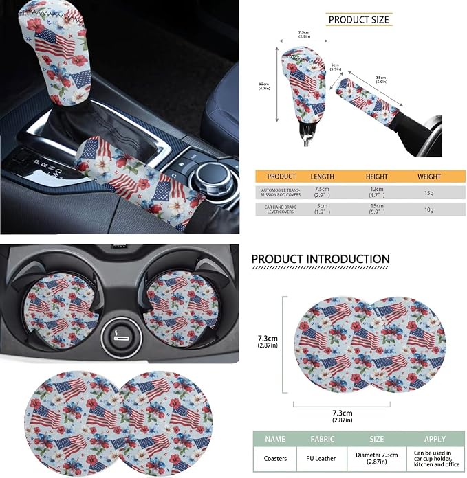 250 Years Full Set Car Seat Covers Hibiscus American Flag Print Car Front and Rear Seat Covers with Interior Decor Accessories for Truck Sedan SUV, Easy to Install, Blue