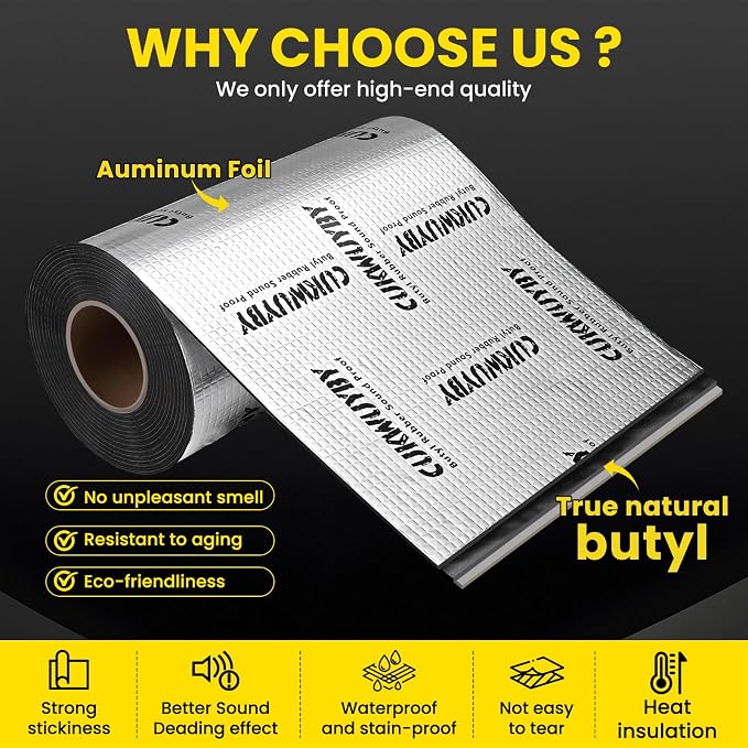 Butyl Sound Deadening 36 sqft Sound Deading Material for Cars Powerful Noise Reduction Sound Deadening Mat Automotive Sound Deadener Heat Sound Insulation Mat Soundproofing