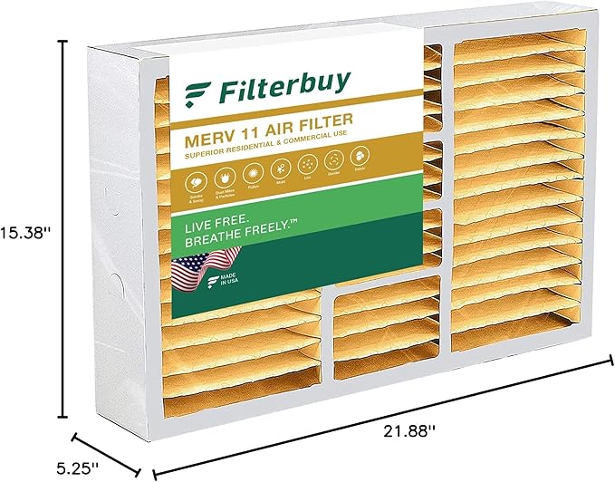 Filterbuy 16x22x5 Air Filter MERV 11 Superior Pet & Allergy Defense (1-Pack), Pleated HVAC AC Furnace Filters for Amana, Coleman, Goodman, York, and More (Actual Size: 15.38 x 21.88 x 5.25)