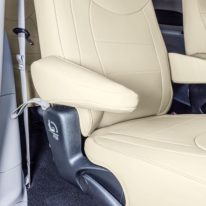 FH Group Custom Fit Car Seat Cover Specefically Made for Chrysler Pacifica 2017-2024 - 2nd Row Set Non Hybrid, Faux Leather, Solid Beige