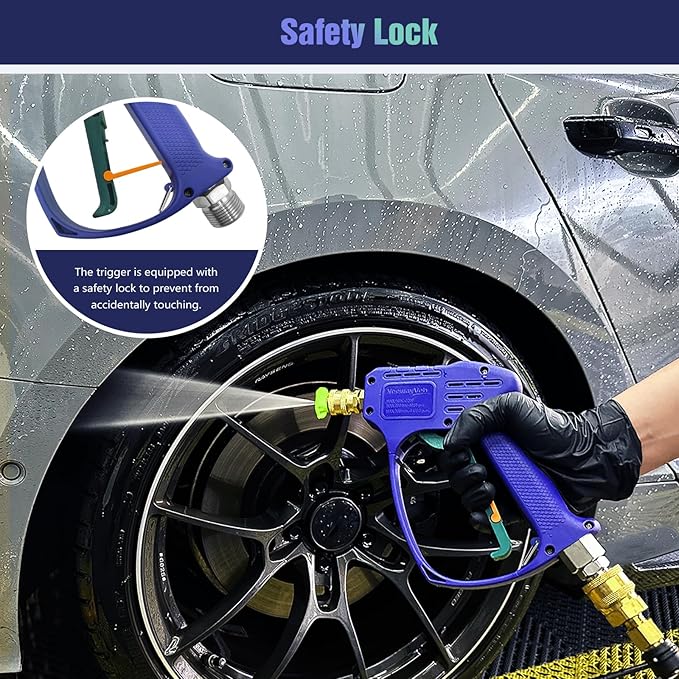 YeewayVeh Pressure Washer Gun and Foam Cannon Kit, 5000PSI Short Power Washer Gun with M22-14 Connector, 1/4 Inch Quick Foam Cannon Soap Sprayer with 2 Nozzles for Car Wash, Blue