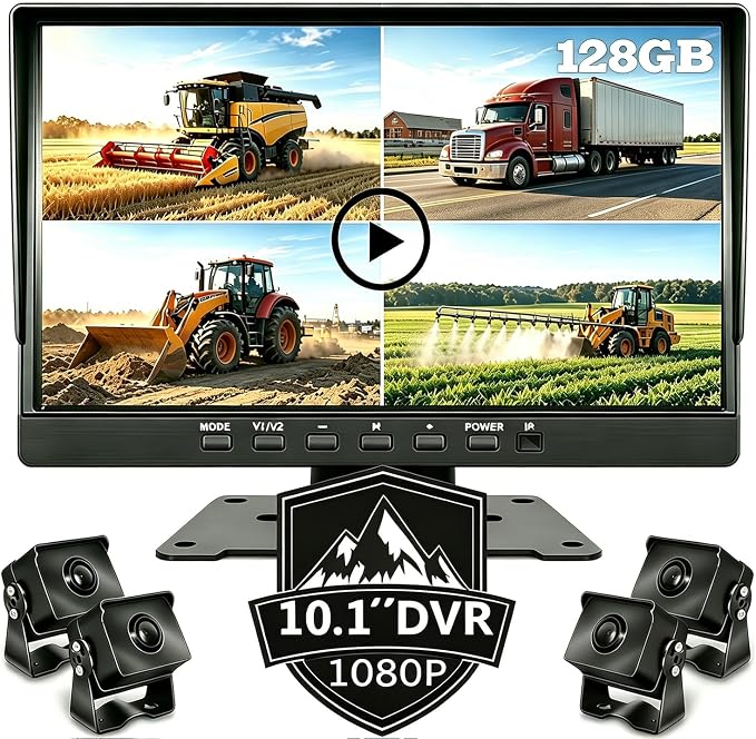 10" 1080P AHD Wired Reverse Rear View Backup Camera System,IP69K Waterproof Night Vision, Vibration-Proof 20G for Tractor/Truck/Excavator/Caravan/Skid Steer/Heavy Equipment