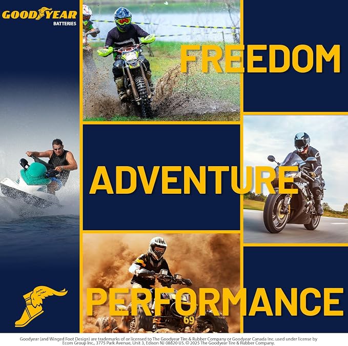 Goodyear GYTX9-LI Lithium LiFePO4 12.8V 300CCA Rechargeable High Performance Powersport Battery with Smart BMS Replacement for Motorcycle, ATV, UTV, Scooter, Watercraft, Jet Ski, and Snowmobile