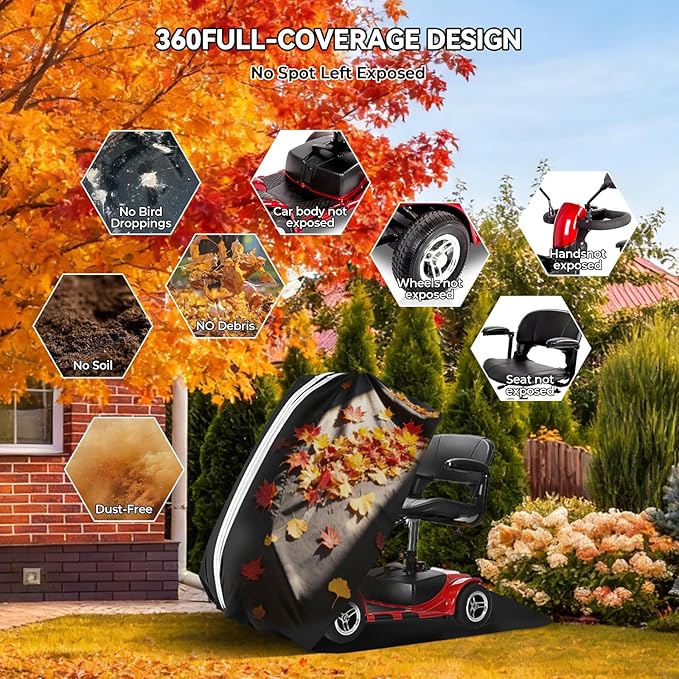 Upgraded Mobility Scooter Storage Cover, Heavy Duty 600D Oxford Fabric Electric Wheelchair Cover with Reflective Strips, L 49“ x W 23” x H 41", Use for Mobility Wheelchairs