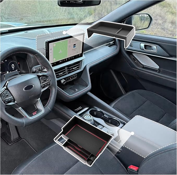 SXCY 2PCS for 2025 2026 Ford Explorer Screen Back Tray + Center Console Organizer (Red Mat) for Ford Explorer 2025 2026 Accessories for 2025 2026 For d Explor er Dashboard Organizer