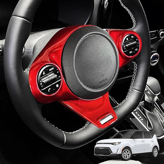 Steering Wheel Trim Cover Compatible with Kia Soul GT 2020-2026 Accessories (Red)