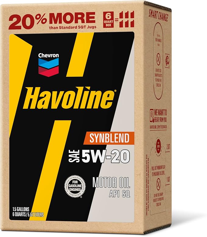 Havoline Motor Oil 5w20 Synthetic Blend Smart Change Engine Oil, 5W-20, 6 Quarts, Pack of 2