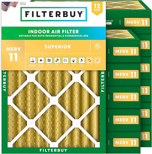 Filterbuy 24x25x4 Air Filter MERV 11 Superior Pet & Allergy Defense (12-Pack), Electrostatic Pleated HVAC AC Furnace Filters Replacement (Actual Size: 23.75 x 24.75 x 3.63)