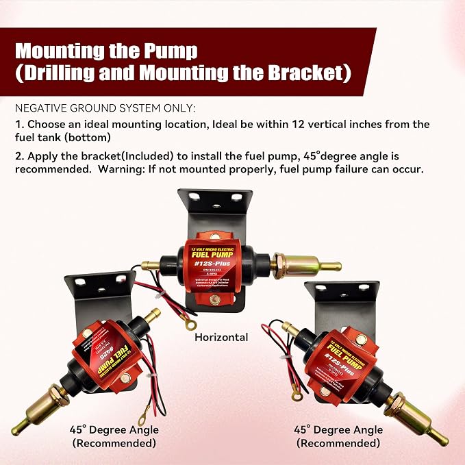 Universal 12 Volt Electric Fuel Pump 5-9 PSI, 35GPH, Super 12S Plus for Gasoline Diesel Engines with 5/16 Inch (8mm) ID Fuel Line Hose 6.56FT