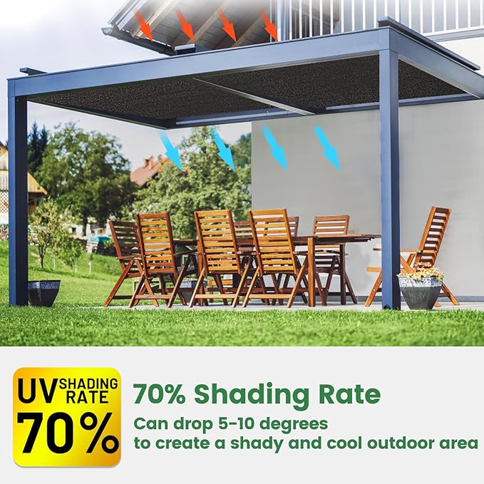 70% Shade Cloth, 6.5FTx6.5FT HDPE Mesh Tarp with Reinforced Grommets, Outdoor Sun Shade Net for Greenhouse, Plants, Garden, Pergola, Patio, Chicken Coop(6.5FT*6.5FT)