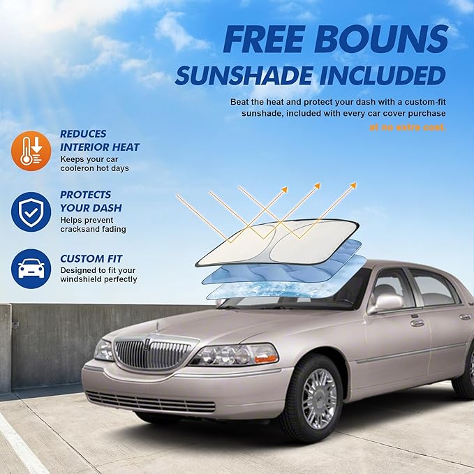 Car Cover Waterproof All-Weather,Heavy-Duty Outdoor Full Exterior Automobiles Snow Cover for Sedan(Length 219-230 inch),with Windshield Sun Shade,Anti-Scratch Cotton Lining & Zippered,Towel