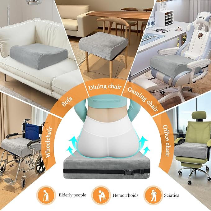 Adult Seat Booster Chair Lift Cushions for Elderly, Office Extra Thick Large Cushion to Raise Height, Heavy People Seniors Wheel Chair Pad, Back Tailbone Sciatica Pressure Relief Foam