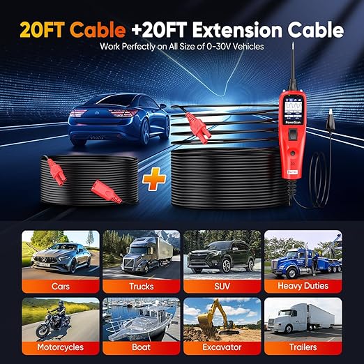 Autel PowerScan PS100 Power Circuit Probe Kit 2026, 12V 24V Automotive Electrical Wire Tracer Circuit Relay Tester, Breaker Short Finder Digital Multimeter, Ground Check Activate Component, 40ft Cable