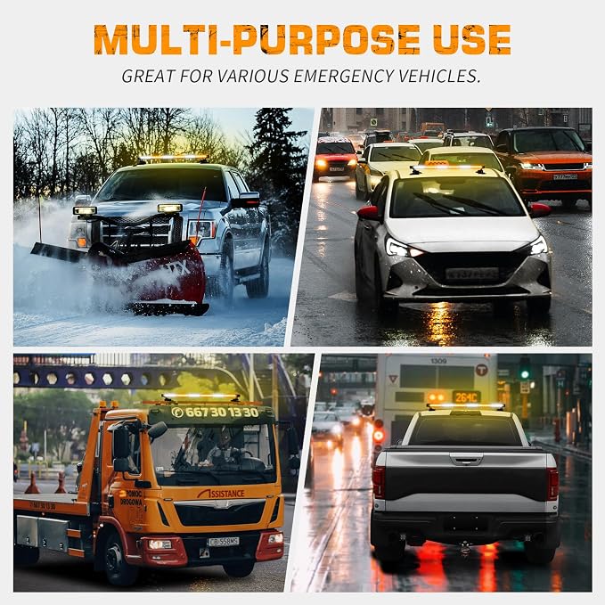 XRIDONSEN 2PCS 60 inch Running Board Emergency Strobe Lights Strip & Amber White 28.4" 80 LED Roof Top Strobe Light Bar for Construction Vehicles Plow/Tow Trucks Pickup