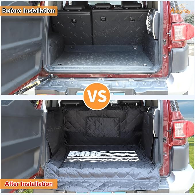 Aunginsy SUV Cargo Liner for Dogs Compatible with Toyota FJ Cruiser 2007-2021 Accessories, Rear Trunk Mat Travel Nonslip Pet Cargo Boot Liner with Bumper Flap Protector, Waterproof Floor Mat for Cats