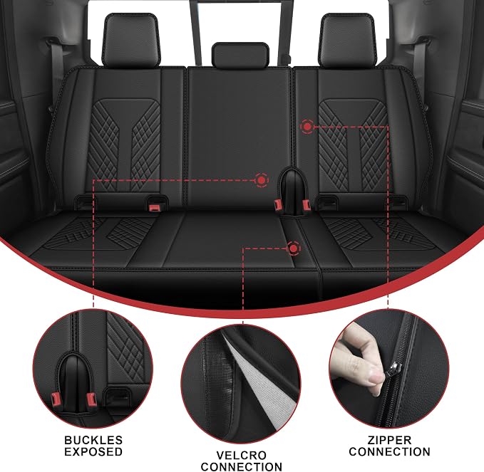 TTX for Dodge RAM 1500 2500 3500 2012-2025 2026 Seat Covers - Waterproof Faux Leather Seat Cushion Cover and Flat Bench(Full Set/Black)