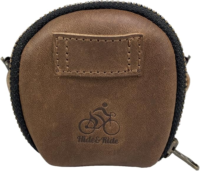 Hide & Ride, Bicycle Under Seat Pouch, Multi-functional Organizer for Commuters, Accessory Bag, Biker Essentials, Full Grain Leather, Handmade, Bourbon Brown