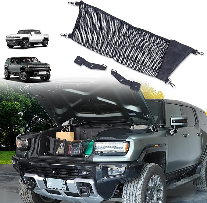 Frunk Cargo Net Compatible with Hummer EV 2022-2026 SUV/SUT, Front Trunk Organizer Envelope Style Storage Stretchable, Highly Elastic Frunk Cargo Net with Metal Hooks