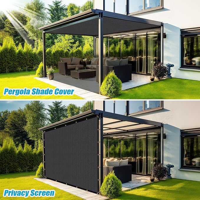 Amagenix 90% Pergola Shade Cover 8'X 24' Dark Gray Sun Shade Cloth with Grommets for Outdoor Garden Patio Porch-Commercial Grade 200 GSM-Cable Zip Ties Included (We Customized)