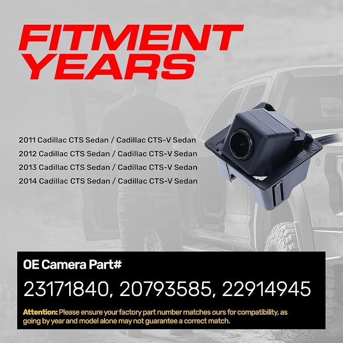 Master Tailgaters Replacement for Cadillac CTS/CTS-V Sedan (2011-2014) Backup Camera OE Part # 23171840, 20793585, 22914945