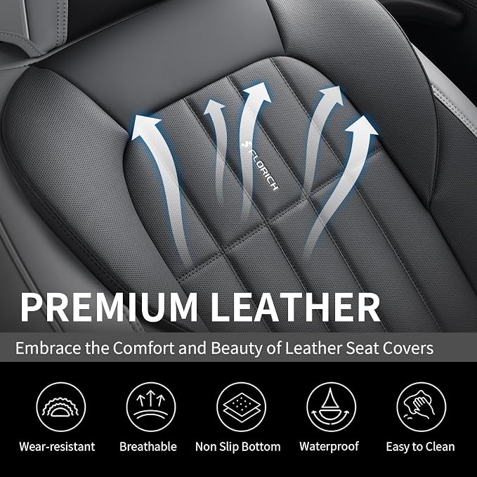 FLORICH Seat Cover, Car Seat Covers Front Set, Waterproof Leather Car Seat Protector, Front Seat Covers for Cars, Automotive Seat Covers Protector 2 Pack Fit for Most Cars Trucks SUV - GrayBlack