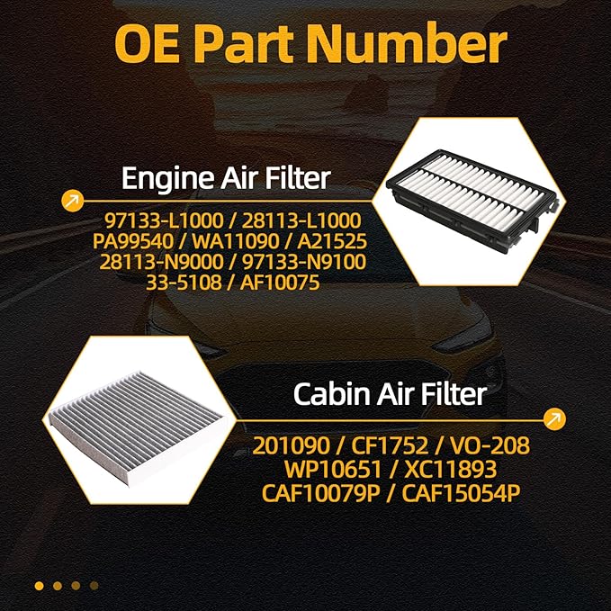 Engine Air Filter & Cabin Air Filter for Hyundai Tucson/Santa Fe/Santa Cruz 2022-2024, for Hyundai Sonata 2020-2023, for Kia Sorento/K5 2021-2024, 2.5L Gas, OE# 28113-L1000 97133-L1000