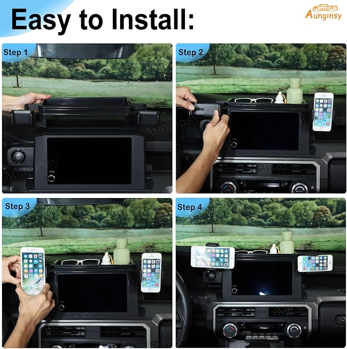 Car Center Console Dash Storage Tray With Phone Holder Compatible with Toyota Tacoma 2024 2025 2026, Dashboard Organizer Tray Mobile Phone Mount Storage Box Insert Accessories, Only Fit 8-inch Screen