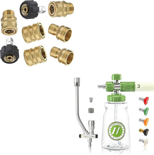 M MINGLE Ultimate Pressure Washer Adapter Set, Foam Cannon for Pressure Washer with Dual-Connector Tool