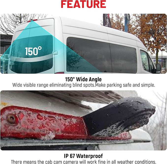 RED WOLF 3rd Brake Lamp Casing with Backup Camera Roof Mount Fit for 2007-2018 Mercedes-Benz Sprinter, Dodge Sprinter, VW Crafter Vans Rear View Reverse Parking Camera with 6 IR LEDs
