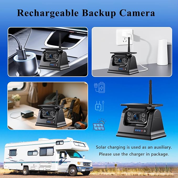 Magnetic Wireless Backup Camera, LASTBUS Solar Portable Truck Trailer Rear View Camera + 5" 1080P HD Monitor No Wiring Waterproof Night Vision Backup Camera System for Car RV Camper 5th Wheels