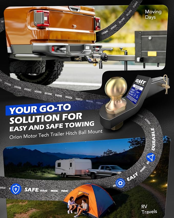 Orion Motor Tech Trailer Hitch Ball Mount, for 2" Receiver with 2-5/16" Ball 2" Drop 8000 lb. Towing Capacity, Heavy-Duty Tow Hitch Reversible Ball Hitch for Truck Boat RV Cargo with Hitch Pin & Clip