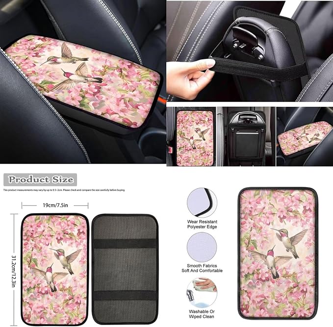 Hummingbird Flowers 13 Pack Car Seat Covers Full Set Steering Wheel Cover Seat Belt Cover Keychain Holder Armrest Cushion Protector Universal Fit Most Vehicles Cars SUV