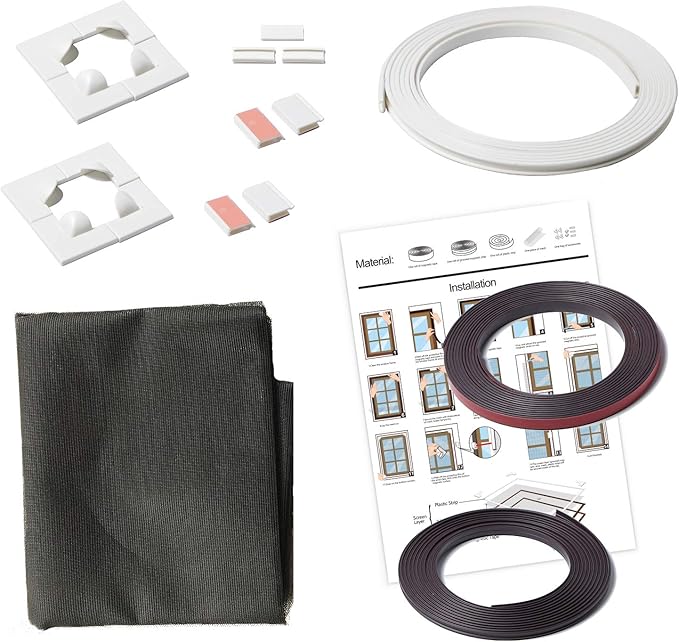 NeatiEase Adjustable DIY Magnetic Window Screen Max 72” x 48” Fits Any Size Smaller White Frame Fiberglass Mesh with Extra Accessories