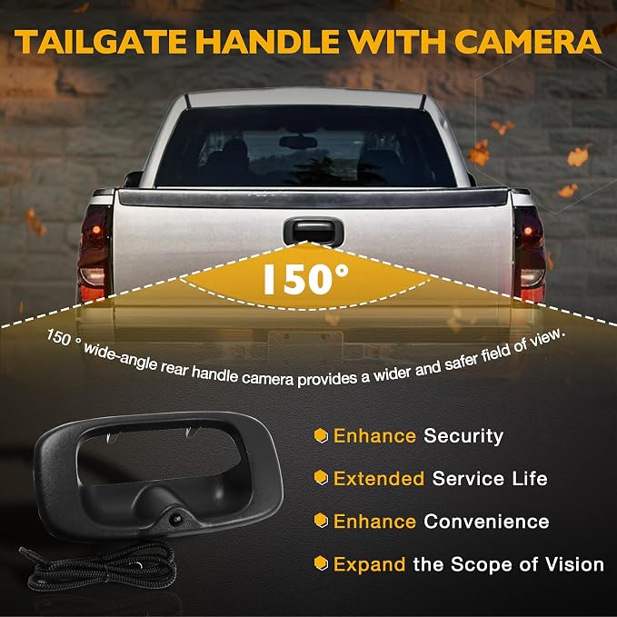 Gledewen Backup Camera Tailgate Handle & 4.3 inch LCD Rear View Mirror Monitor, Upgraded Metal Tailgate Latch, Compatible with 1999-2006 Chevy Silverado/GMC Sierra 1500 2500 3500, Replace 15997911