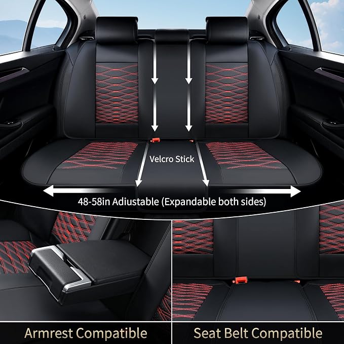 FLORICH Leather Seat Covers, Car Seat Covers Full Set, Car Seat Protector Waterproof, Front and Rear Seat Covers for Cars, Automotive Seat Covers Universal Fit for Most Cars SUV Truck - Red&Black