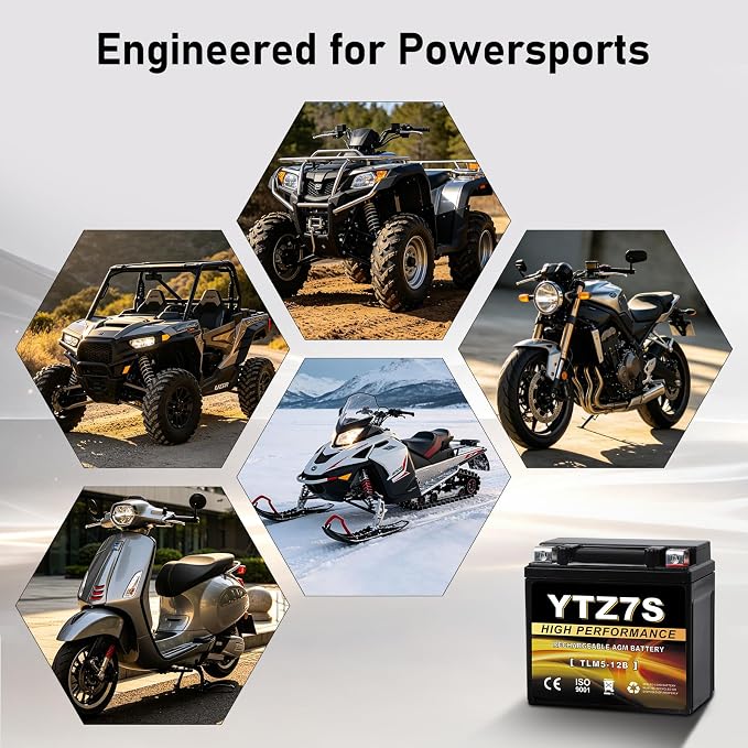YTZ7S-BS 12V 6Ah AGM Sealed Motorcycle Battery, Maintenance-Free, Compatible with Honda TRX450ER TRX450R ATV, Scooter & 4 Wheeler