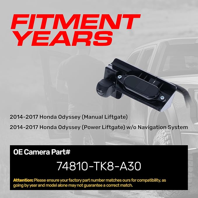 Master Tailgaters Replacement for Honda Odyssey Manual Liftgate (2014-2017), Odyssey Power Liftgate w/o Navigation System (2014-2017) Backup Camera OE Part # 74810-TK8-A30