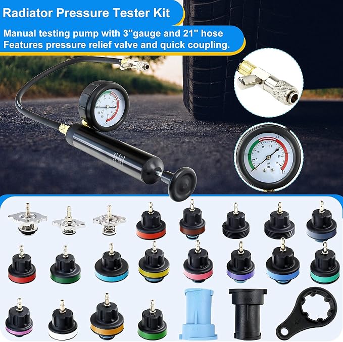JoyFans Coolant Pressure Tester Kit, Cooling System Coolant Vacuum Refill Kit Automotive Tools Works on Radiator Leak Test & Coolant Fill Purge Service for Cars Trucks Airlift