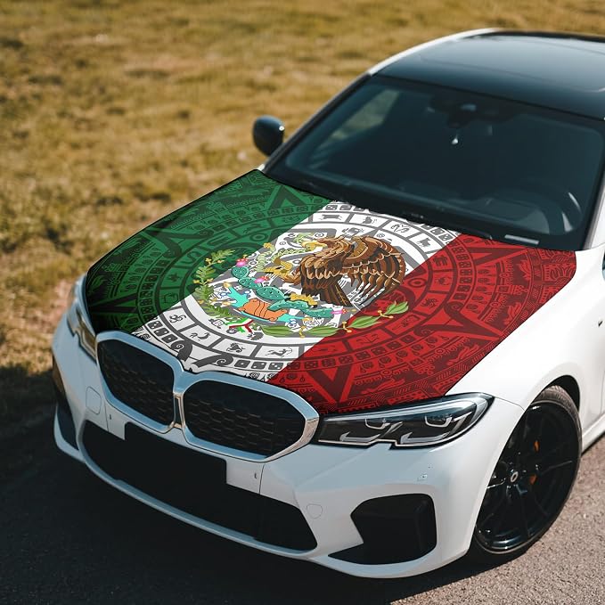 Mexico Flag Car Hood Cover, 4x5 Feet Car Bonnet Banner | Universal Fit, Elastic Polyester, Stretchable