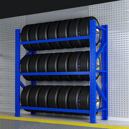 Adjustable Height Tire Storage Rack for Garage, Maximum Load 1100 lbs, Blue, 3 Tiers(78.7x23.6x78.7in)