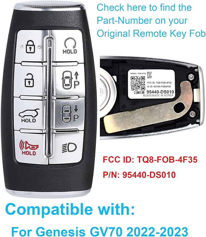 Smart Key for Hyundai Genesis GV70 2022-2023, Alliskeys 8-Buttons Proximity Key Fob Replacement for Hyundai Genesis GV70 2022 2023 TQ8-FOB-4F35 95440-DS010