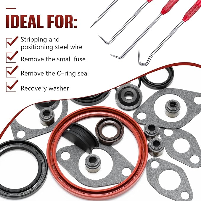 Hotop 4 Pcs Hook and Pick Set Double Pointed Scribe Car Auto Oil Metal Pick O Ring Seal Puller Hooked Scriber Marking Tools for Carpenter Machinists Technicians, 9.06 Inches