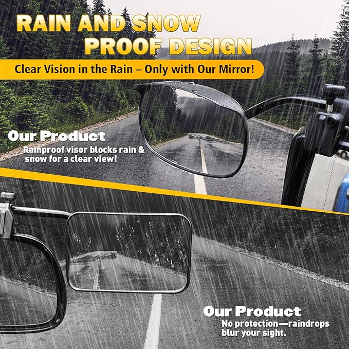Universal Clip on Towing Mirrors Extensions for Towing, Side Mirror Extenders for Towing with RainProof, Convex Rearview Mirror, Tow Mirrors for Car Truck Trailer RV SUV, 2 Pack
