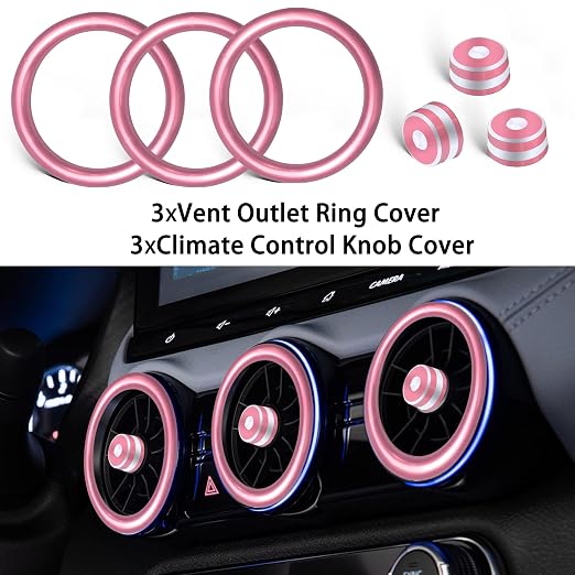 for Nissan Sentra 2025 2024 2020-2023 Accessories Knob Cover Set - Volume Tune Knob Covers, Air Conditioner, Air Vent Outlet Rings/Covers Push Start Stop Button Ring Trim for Sentra, 12Pcs (Pink)