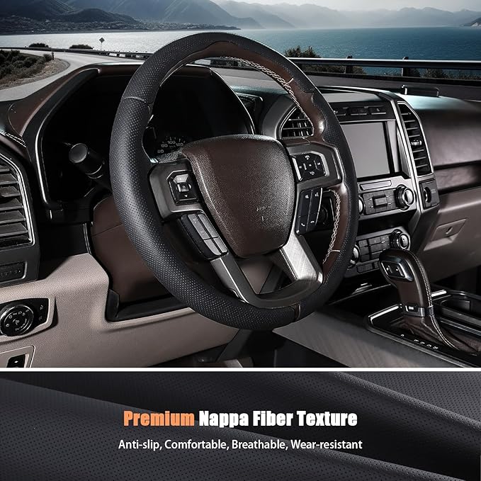 Steering Wheel Cover for Ford F150 2015-2020/F250 2017-2021/F350 2017-2021/F450 2017-2021/F550 2017-2021/Ford Expedition 2018-2021 Custom-fit Car Steering Wheel Cover for Ford Steering Wheel Protector